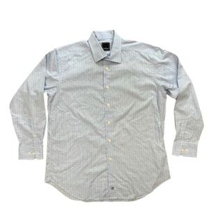 David Donahue 100% Cotton Blue Black White Micro Check Button Down Size 17 34/35